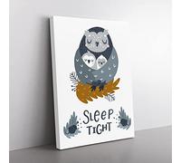 Sleep Tight Owl Typography Quote Canvas Wall Art Print Ready to Hang, Framed Picture for Living Room Bedroom Home Office Décor, 76x50 cm (30x20 Inch)