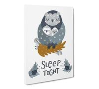 Sleep Tight Owl Typography Quote Canvas Wall Art Print Ready to Hang, Framed Picture for Living Room Bedroom Home Office Décor, 20x14 Inch (50x35 cm)