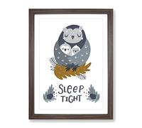 Sleep Tight Owl Typography Quote Framed Print | A4 Walnut Framed Wall Art | Ready to Hang | Modern Animal Picture | Living Room Bedroom Lounge Office