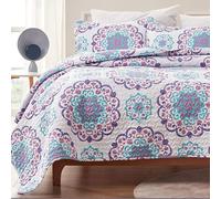SLEEP ZONE 3-Piece Printed Quilt Set - Full/Queen Size - Lightweight Reversible Bedding Coverlet Set for All Season (Classic Circle Pattern), Full/Queen (90x96 inch | 2 Pillow Shams)