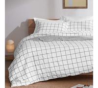 SLEEP ZONE Bedding Duvet Cover Sets Printed Grey Grid Floral Pattern 120gsm Ultra Soft Zipper Closure Corner Ties, Grey Grid on White,Full/Queen (90 X 90 inch | 2 Pillow Shams)