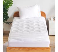 SLEEP ZONE Cooling Twin Mattress Topper for Single Bed, Premium Zoned Quilted Mattress Pad, Fitted Mattress Protector Cover, Machine Wash Durable, Deep Pocket 8-21 inch (White, Twin)