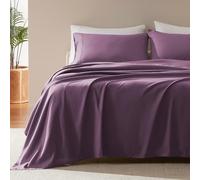 SLEEP ZONE Nanotex Super Soft Cooling King Bed Sheets Set 4 Piece - Easy Care Fitted Flat Sheet & Pillowcase Sets - Wrinkle Free, Fade Resistant, Deep Pocket 16" (Purple, King)
