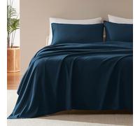 SLEEP ZONE Nanotex Super Soft Cooling Queen Bed Sheets Set 4 Piece - Easy Care Fitted Flat Sheet & Pillowcase Sets - Wrinkle Free, Fade Resistant, Deep Pocket 16" (Navy Blue, Queen)