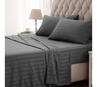 SLEEP ZONE Striped Cooling Sheets Set Full Size - Fitted Flat Sheet & Pillowcase Sets 4 Piece - Super Soft Stripe Bed Sheet, Easy Care, Deep Pocket (Gray, Full)