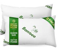 Sleepavo Memory Foam Pillows Queen Size Set of 2 - Cooling Bed Pillows for Sleeping - Soft & Comfortable Shredded Memory Foam Pillows for Side, Back & Stomach Sleepers - Rayon Derived from Bamboo