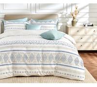 SLEEPBELLA Boho King Size Duvet Cover Set - Cotton Reversible Blue/White with Button Closure & Soft, Breathable Fabric