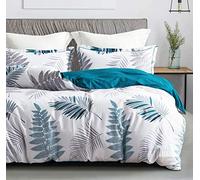 SLEEPBELLA Comforter King Size, 600 Thread Count Cotton Blue Floral with Khaki & Grey Leaves Pattern White Reversible Comforter Set,Down Alternative Bedding Set 3Pcs(King, Blue Botanical)