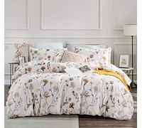 SLEEPBELLA Comforter King Size, 600 Thread Count Cotton White Printed with Blue & Blush Flowers Cotton Comforter Set,Down Alternative Bedding Set 3Pcs(King, White Floral)