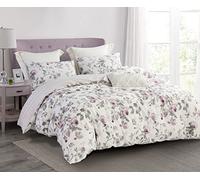 SLEEPBELLA Comforter Queen Size, 600 Thread Count Cotton White Print with Purple Flowers Reversible Comforter Sets, Down Alternative Bedding Set 3Pcs(Queen, Purple Floral)