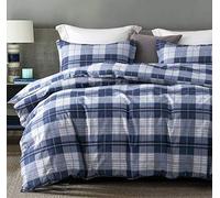 SLEEPBELLA Comforter Twin Size, 600 Thread Count Cotton Navy Blue & Grey Buffalo Pattern Blue Plaid Comforter Sets,Down Alternative Bedding Set 2Pcs (Twin, Navy Plaid)