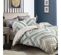 SLEEPBELLA Comforter Twin Size, 600 Thread Count Cotton Yellow & Dark Blue Bohemian Pattern Printed on White Reversible Comforter Sets,Down Alternative Bedding Set 2Pcs (Twin, Teal Geometric)