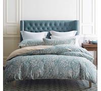 SLEEPBELLA Duvet Cover Full Size, 600 Thread Count Cotton Beige & Bluish Grey Printed with Luxurious Leaves Pattern Reversible Botanical Comforter Cover Sets, Bedding Set 3Pcs (Full Beige Paisley)