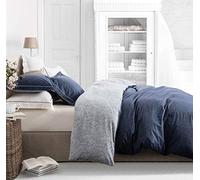 SLEEPBELLA Duvet Cover Full Size, 600 Thread Count Cotton Navy & Grey Printed with Luxurious Blue Leaves Pattern Reversible Botanical Comforter Cover Sets, Bedding Set 3Pcs (Full, Navy-Blue Leaves)