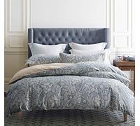 SLEEPBELLA Duvet Cover Queen Size, 600 Thread Count Cotton Beige & Bluish Grey Printed with Luxurious Leaves Pattern Reversible Botanical Comforter Cover Sets, Bedding Set 3Pcs (Queen, Beige Paisley)