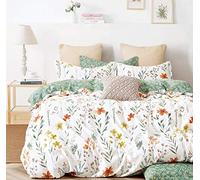 SLEEPBELLA Duvet Cover Set 600 Thread Count Cotton Bedding Set (Twin, White&Green Floral)