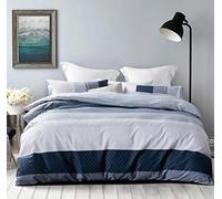 SLEEPBELLA Duvet Cover Set, 600 Thread Count Cotton White and Navy Striped Patchwork Comforter Cover Set Reversible Quilt Cover (King, Greekn-Lump)
