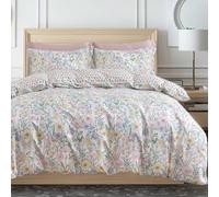 SLEEPBELLA King Size Comforter Set Yellow & Pink & Blue Flowers Botanical Pattern Printed on White 100% Cotton Fabric, Ultra Soft Microfiber Inner Fill 3Pcs Bedding Set
