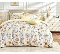 SLEEPBELLA King Size Duvet Cover Set with Button Closure - Blue and Yellow Botanical Luxury Bedding for a Comfortable Sleeping