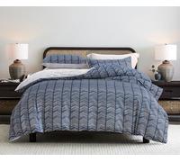 SLEEPBELLA Navy and White Duvet Cover Set, 100% Cotton Bedding, Chevron Geometric Pattern, with Button Closure (3pcs, Queen Size)