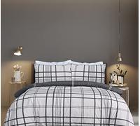 Sleepdown 100% Pure Cotton Check Natural Black Reversible Duvet Cover Quilt Pillow Cases Bedding Set Soft Easy Care - Double (200cm x 200cm)