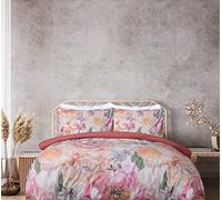 Sleepdown 100% Pure Cotton Large Floral Multi Dark Rose Plain Reverse Duvet Cover Quilt Pillow Cases Bedding Set Soft Easy Care - Double (200cm x 200cm)