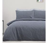 Sleepdown 100% Pure Cotton Plain Dye Slate Duvet Cover Quilt Pillow Cases Bedding Set Soft Easy Care - Super King (220cm x 260cm)