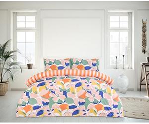 Sleepdown Abstract Floral Reversible Duvet Set - Super Soft, Lightweight, 100% Polyester Microfibre, Popper Fastening 1 Duvet Cover and 1 Pillowcase, 2-Pcs Bedding Set, (Single, 135 X 200 cm, Multi)