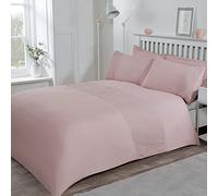 Sleepdown Bedding Set with Pillowcase Poyester Panel Band Border Pink Soft Easy Care Duvet Double Size (200cm x 200cm)
