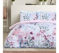 Sleepdown Botanical Leaves Floral Blush Pink Blue Reversible Duvet Cover Quilt Pillow Cases Bedding Set Soft Easy Care - King (230cm x 220cm)