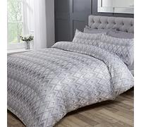 Sleepdown Chevron Jacquard Zig Zag Geometric Stripe Light Grey White Luxury Duvet Cover Quilt Bedding Set with Pillowcases - Double (200cm x 200cm)