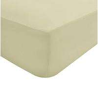 Sleepdown Cream Plain Fitted Sheet Non-Iron 180 Thread Count Percale Poly Cotton Easy Care 32cm Extra Deep Pocket Bedsheet Bed Linen - Single