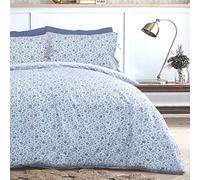 Sleepdown Ditsy Flowers Blue White Reverse Soft Easy Care Duvet Cover Quilt Bedding Set Pillowcase with Ties - Double (200cm x 200cm)