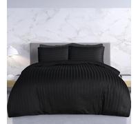 Sleepdown Satin Stripe Duvet Cover and Pillowcase Set Black Double | Hotel Quality 250 Thread Count Premium Polycotton Bedding | Super Soft, Easy Care & Breathable Bed Linen (200cm x 200cm)