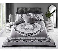Sleepdown Duvet Cover Set - Black Grey - Paisley Mandala Geometric - Reversible Quilt Cover Easy Care Bed Linen Soft Cosy Bedding Sets with Pillowcases - Super King (220 cm x 260 cm)