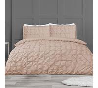 Sleepdown Duvet Cover Set - Blush Pink - Rouched Pleats Geometric Pintuck - Ruched Quilt Cover Easy Care Bed Linen Soft Cosy Bedding Sets with Pillowcases - Double (200 cm x 200 cm)