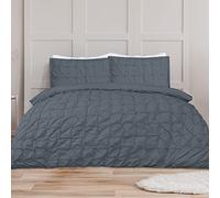 Sleepdown Duvet Cover Set - Charcoal Grey - Rouched Pleats Geometric Pintuck - Ruched Quilt Cover Easy Care Bed Linen Soft Cosy Bedding Sets with Pillowcase - Single (135 cm x 220 cm)