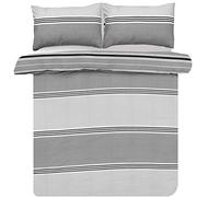 Sleepdown Duvet Cover Set - Grey - Geometric Banded Stripe - Reversible Quilt Cover Easy Care Bed Linen Soft Cosy Bedding Sets with Pillowcases - Double (200 cm x 200 cm)