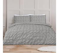 Sleepdown Duvet Cover Set - Grey - Rouched Pleats Geometric Pintuck - Ruched Quilt Cover Easy Care Bed Linen Soft Cosy Bedding Sets with Pillowcases - Double (200cm x 200cm)