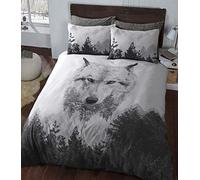 Sleepdown Duvet Cover Set - Multi Colour - Wolf Panel Animal Winter - Luxury Reversible Quilt Cover Easy Care Bed Linen Soft Cosy Bedding Sets Pillowcases - Double (200cm x 200cm)