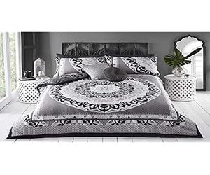 Sleepdown Duvet Cover Set - Paisley Mandala Geometric - Abstract Reversible Quilt Cover Easy Care Bed Linen Soft Cosy Bedding Sets with Pillowcase - Black Grey - Single (135 cm x 220 cm)