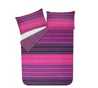 Sleepdown Duvet Cover Set - Textured Stripe - Reversible Quilt Cover Easy Care Bed Linen Soft Cosy Bedding Sets with Pillowcases - Purple - Super King (260 cm x 220 cm)
