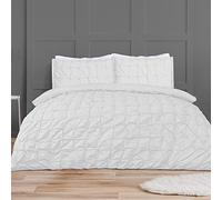 Sleepdown Duvet Cover Set - White - Rouched Pleats Geometric Pintuck - Ruched Quilt Cover Easy Care Bed Linen Soft Cosy Bedding Sets with Pillowcases - King (220 cm x 230 cm)
