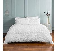 Sleepdown Duvet Cover Set - White - Rouched Pleats Geometric Pintuck - Ruched Quilt Cover Easy Care Bed Linen Soft Cosy Bedding Sets with Pillowcases - Super King (220cm x 260cm)