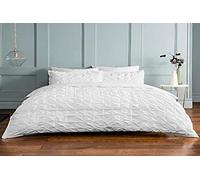 Sleepdown Duvet Cover Set - White - Rouched Pleats Geometric Pintuck - Ruched Quilt Cover Easy Care Bed Linen Soft Cosy Bedding Sets with Pillowcase - Single (135 cm x 220 cm)