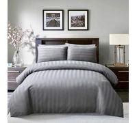 Sleepdown Duvet Cover Set - Premium Hotel Quality 100% Cotton Satin Stripe - Grey Double (200x200cm)