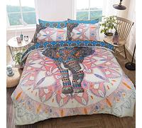 Sleepdown Elephant Mandala Pink/Blue Bed Reversable Quilt Duvet Cover Set Easy Care Anti-Allergic Soft & Smooth with Pillow Cases (King Size)