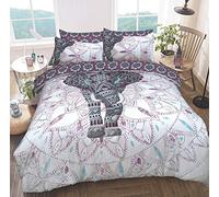Sleepdown Elephant Mandala Purple Bed Reversable Quilt Duvet Cover Set Easy Care Anti-Allergic Soft and Smooth with Pillow Cases (King Size)