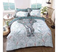 Sleepdown Elephant Mandala Teal Bed Reversable Quilt Duvet Cover Set Easy Care Anti-Allergic Soft and Smooth with Pillow Cases Super King, Teal
