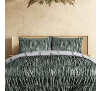 Printed Reversible Polycotton Fern Rouched Duvet Cover With Pillowcases Smart Living Green King